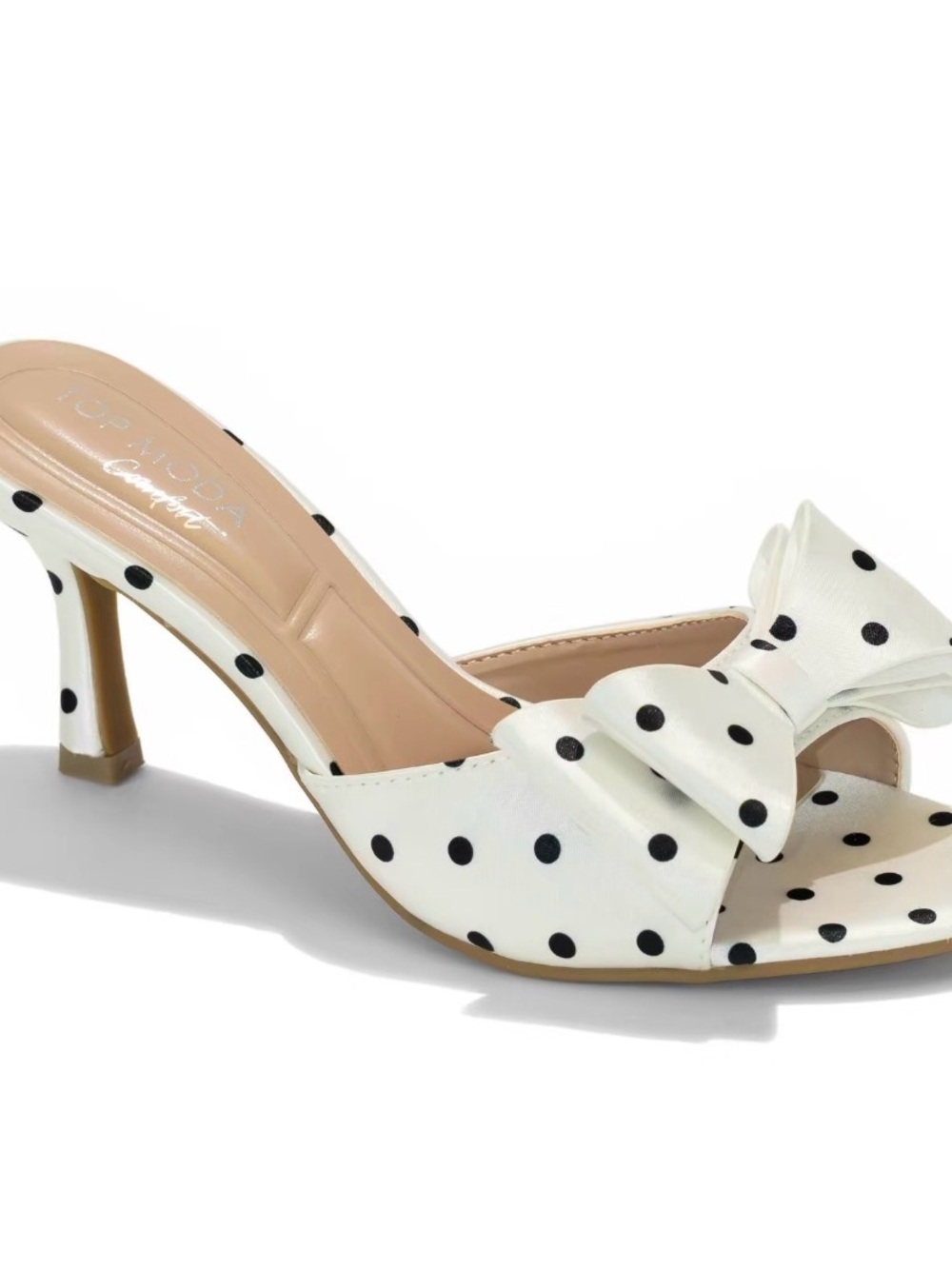 Polka Dot Bow Mule Sandals - White